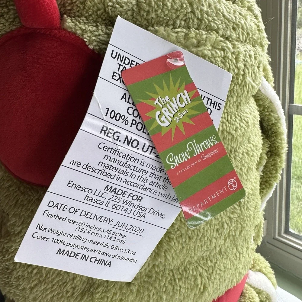 NWT Dr. Seuss The Grinch Holiday Snow Throw Blanket Dept 56 - 60x45